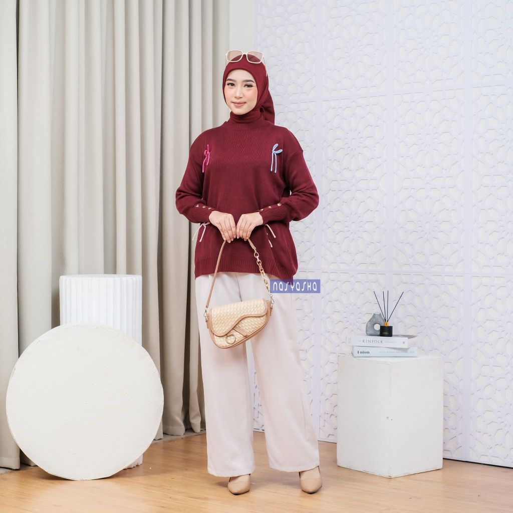 Beli Nasyasha Poppy Atasan Sweater Rajut Pita