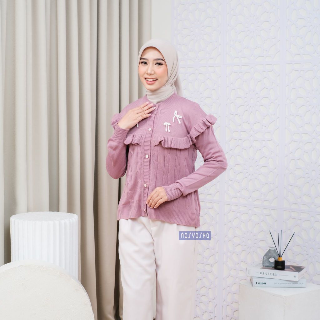 Beli Nasyasha Cardigan Rajut Cable Pita Renda