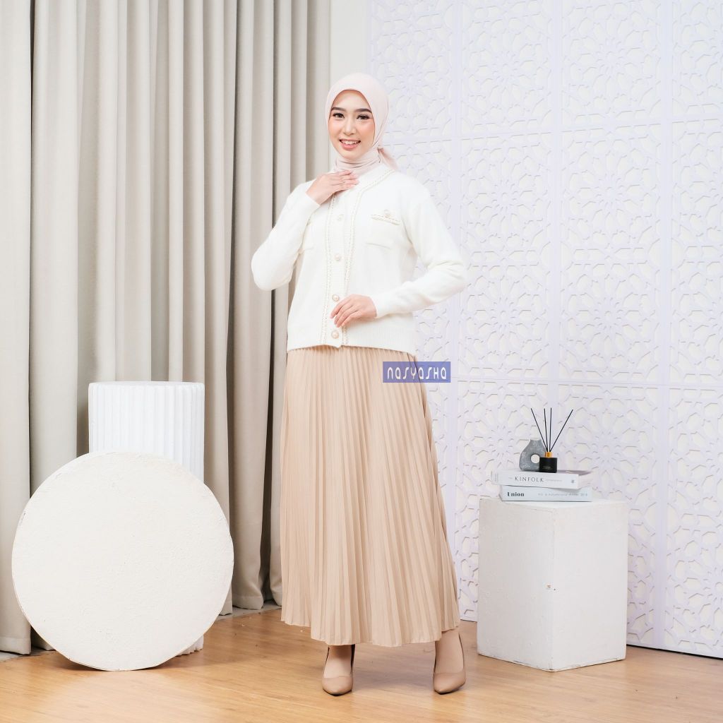 Beli Nasyasha Cardigan Wol Rajut List Mutiara