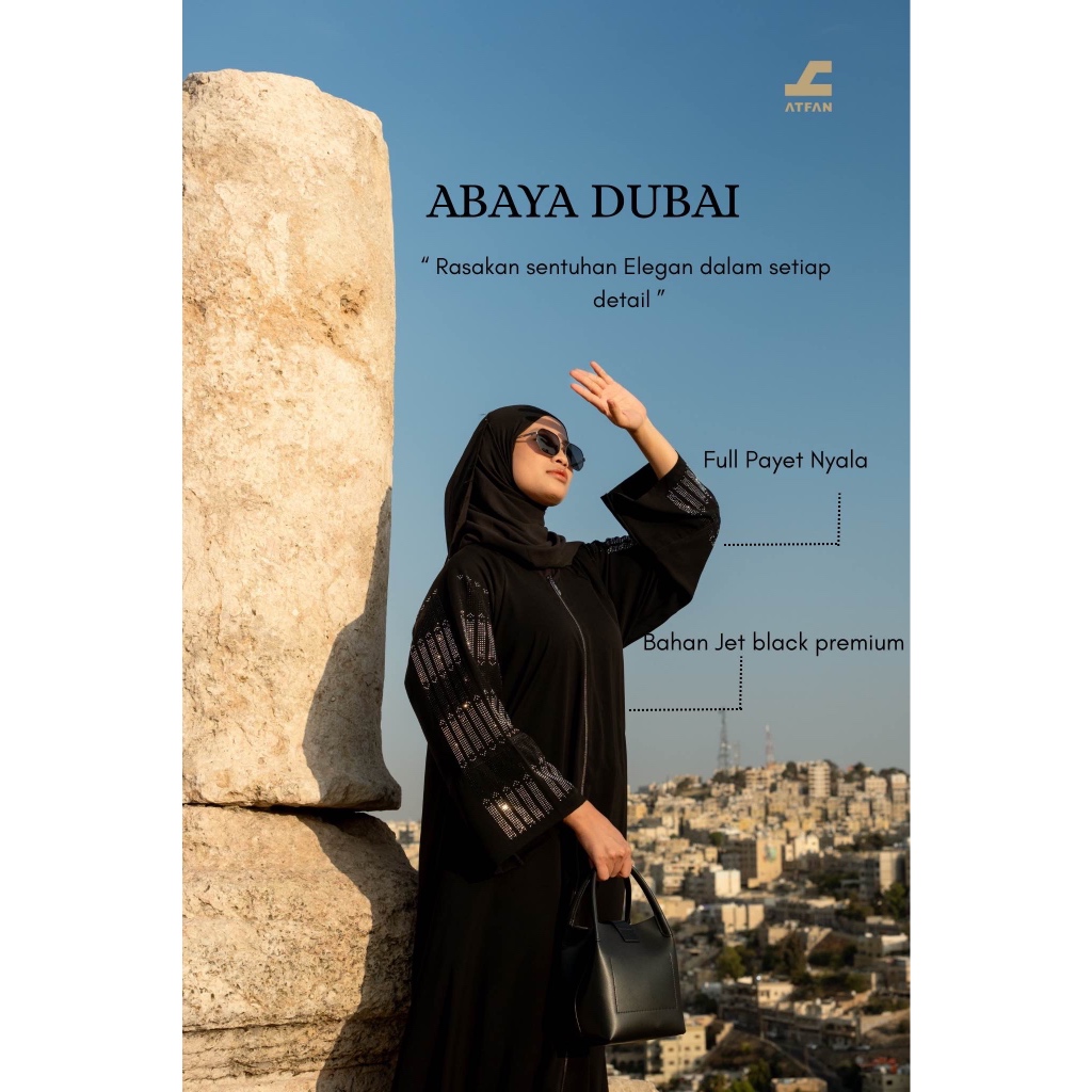 Beli Atfan Abaya Dubai Raya Jetblack